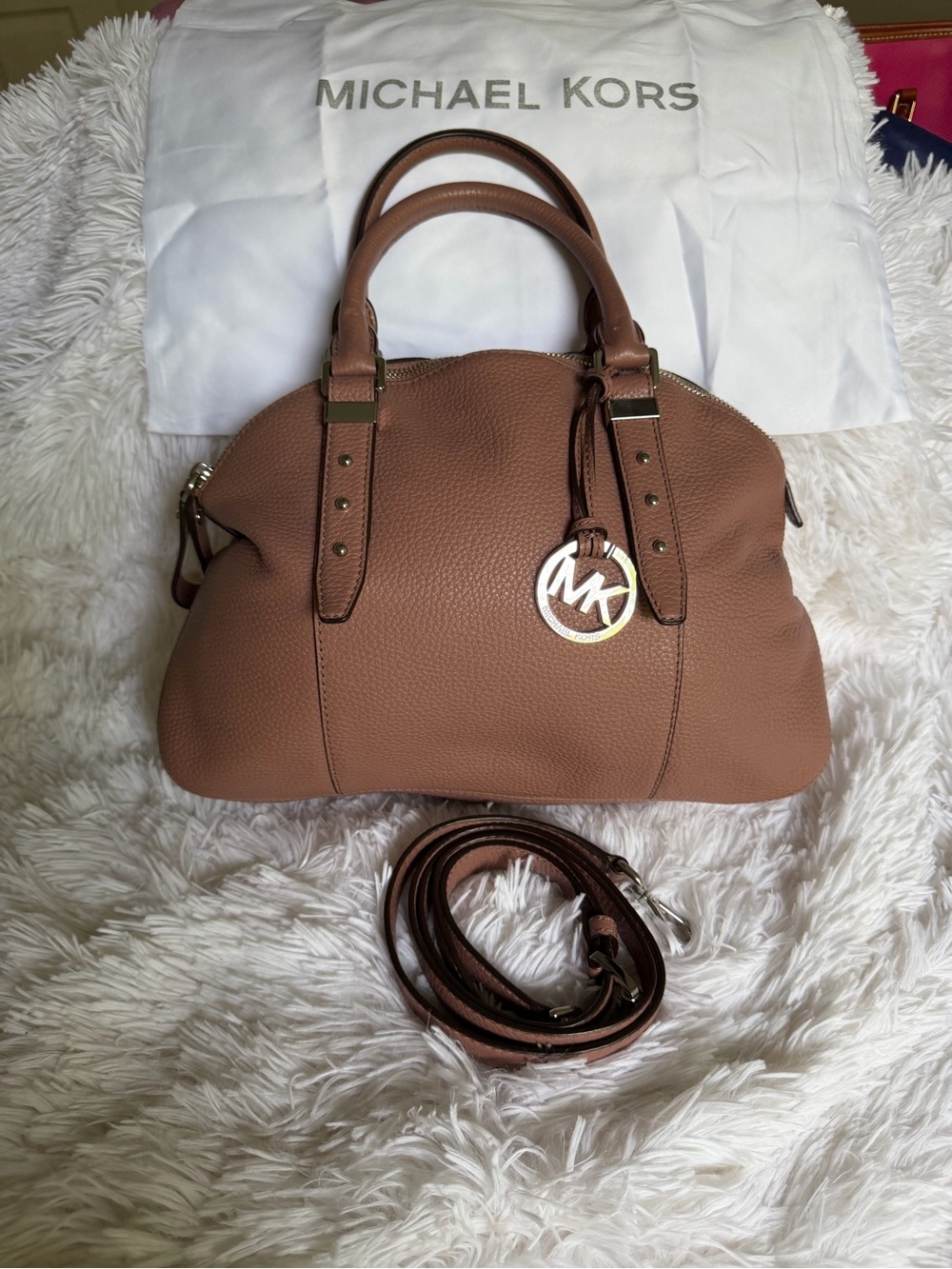 Michael Kors Bowery Medium Leather Satchel Bag Dusty Rose Pink